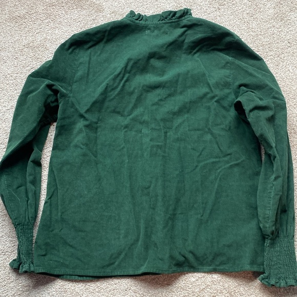 Boden Shirt 8 green Smocked Corduroy High Neck Ruffle Button Up Shirt - Picture 4 of 4